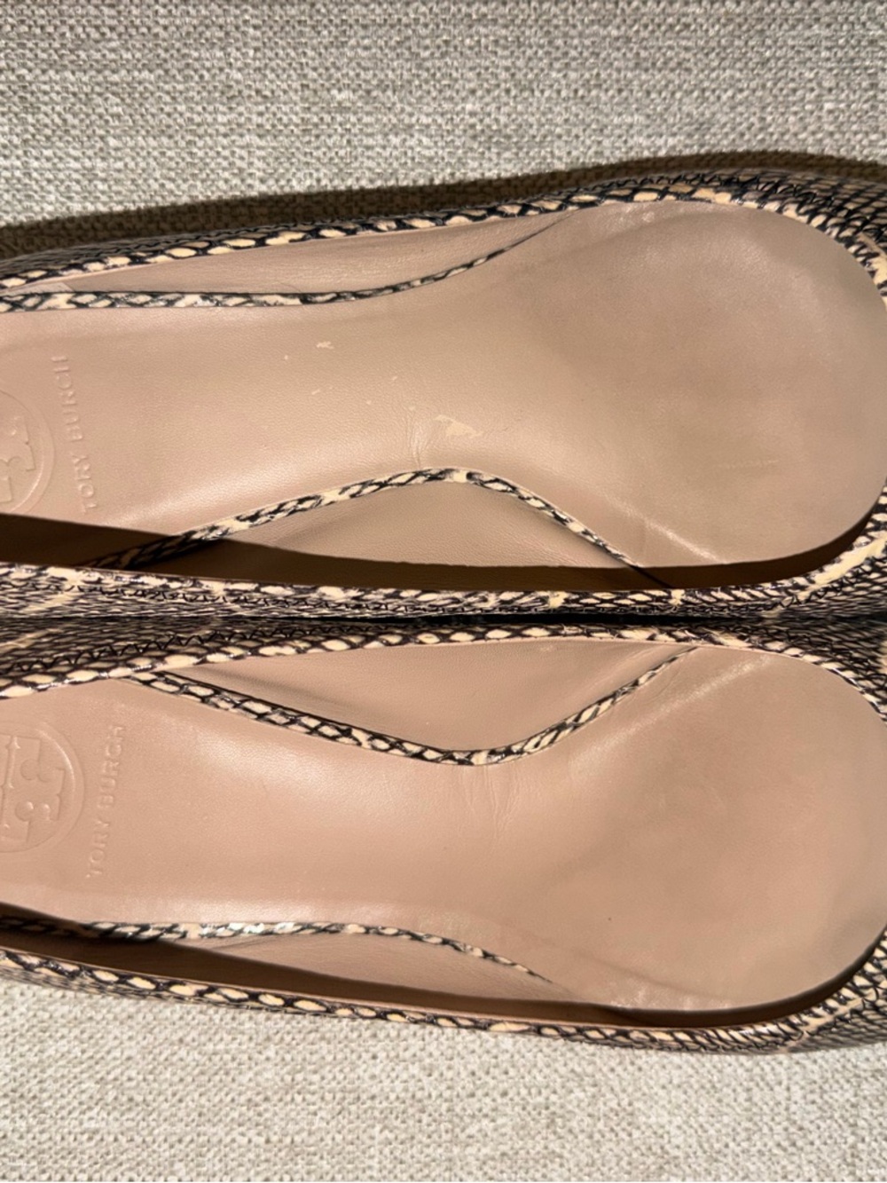 Tory Burch Reva Snake-Print Leather Ballet Flat with Silver Logo - Picture 4 of 8